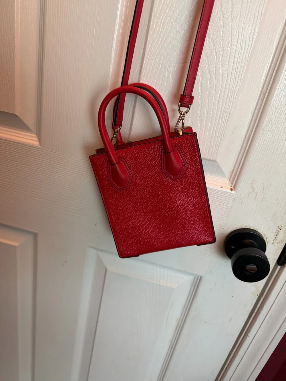 Michael Kors Red Pebbled Leather Mini Tote with Gold MK Charm